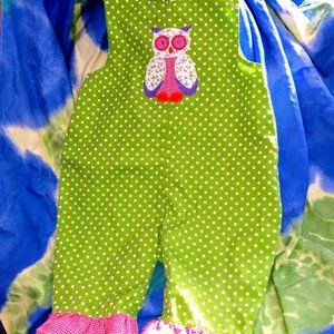 "OWL" Love It for SPRING!!  AJ Childrenswear Applique Owl Ruffled Bubble, 6m